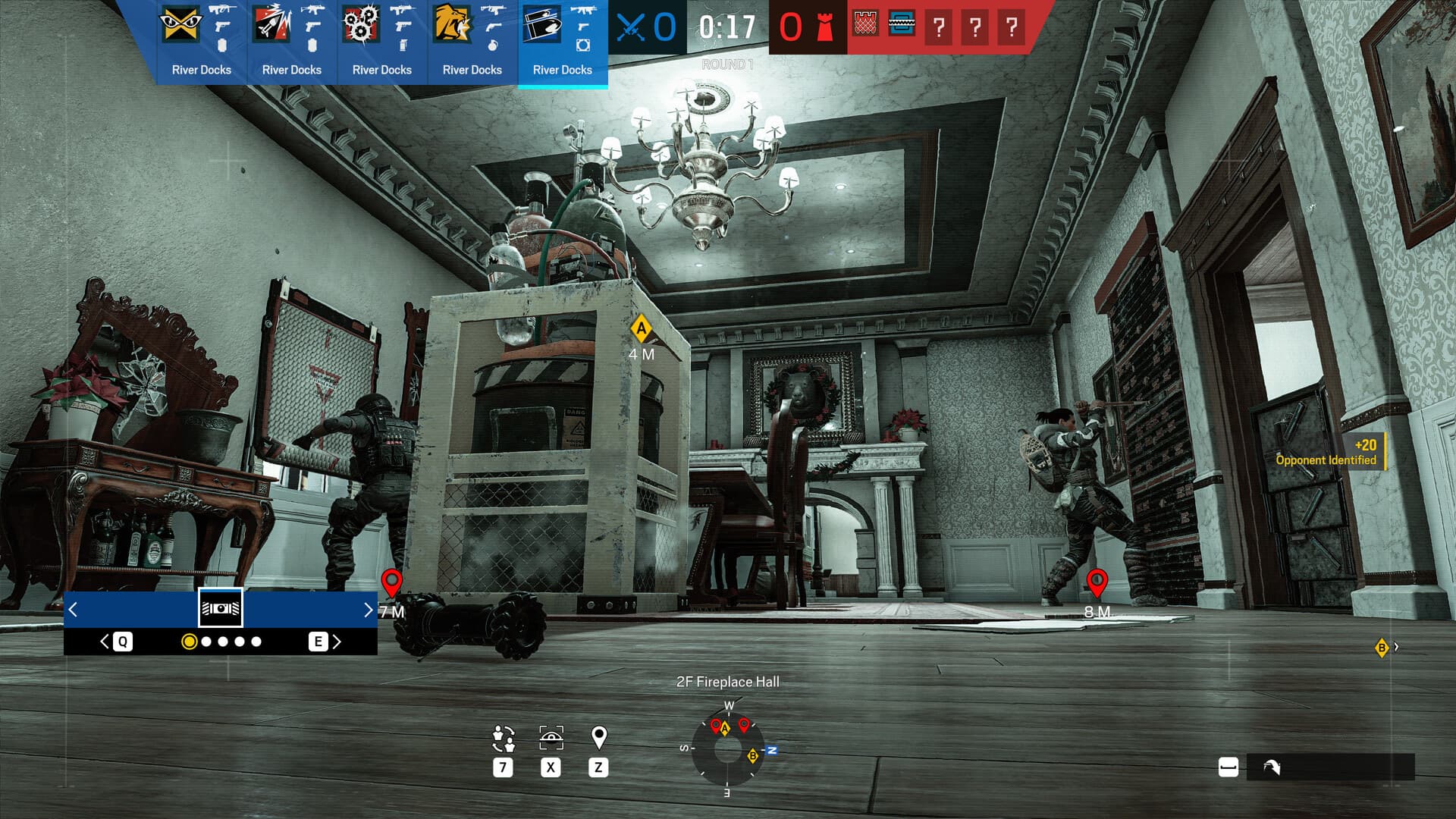 Rainbow Six Siege drone view with a VantaCheats ESP skeleton, name and health bar on an enemy